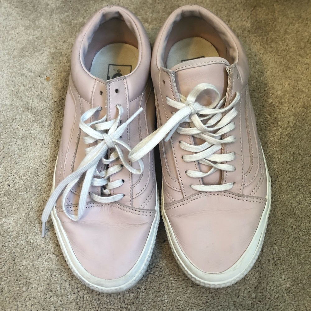 Light pink, patent leather, lace up vans